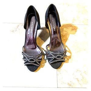 Black and Silver Open Toed Heels